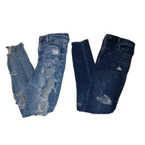American Eagle Women's Blue Size 12  Distressed Jeans Lot Of TWO 32x30